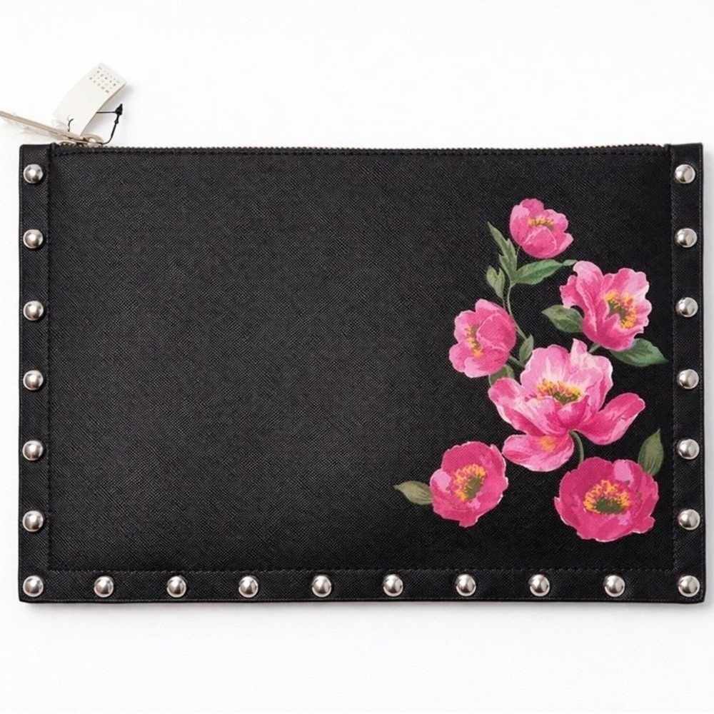 White House Black Market Black Studded Zip Clutch